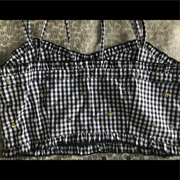 New Romeo & Juliet crop top plaid embellished flower crystals picnic vibes - Picture 7 of 8